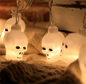 Halloween Battery Remote Control USB LED String Lights (Option: Small skull-3meters 20lights warm white)