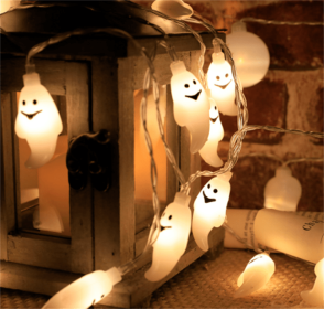 Halloween Battery Remote Control USB LED String Lights (Option: White ghost-1.5meters 10lights white)
