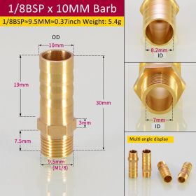 Brass Pipe Fitting Hose Barb Tail BSP Male Pagoda Gas Connector Joint Copper Coupler Adapter (Option: 1BSP-10mm)