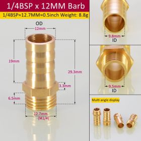 Brass Pipe Fitting Hose Barb Tail BSP Male Pagoda Gas Connector Joint Copper Coupler Adapter (Option: 2BSP-12mm)