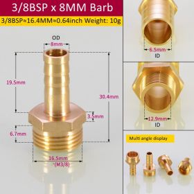 Brass Pipe Fitting Hose Barb Tail BSP Male Pagoda Gas Connector Joint Copper Coupler Adapter (Option: 3BSP-8mm)