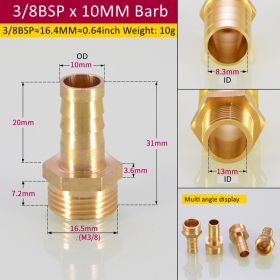 Brass Pipe Fitting Hose Barb Tail BSP Male Pagoda Gas Connector Joint Copper Coupler Adapter (Option: 3BSP-10mm)