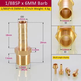 Brass Pipe Fitting Hose Barb Tail BSP Male Pagoda Gas Connector Joint Copper Coupler Adapter (Option: 1BSP-6mm)