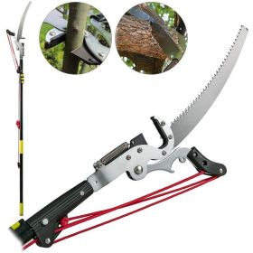Outdoor Working Telescopic Pole Saw Curved Saw Blade Tree Pruner Pole Saw (Color: Black)